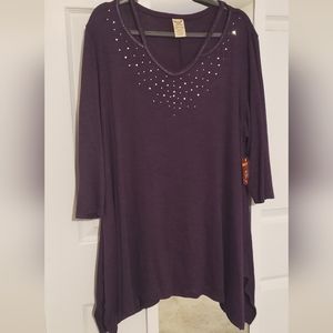New with tags, purple tunic sweater top with rhinestones
